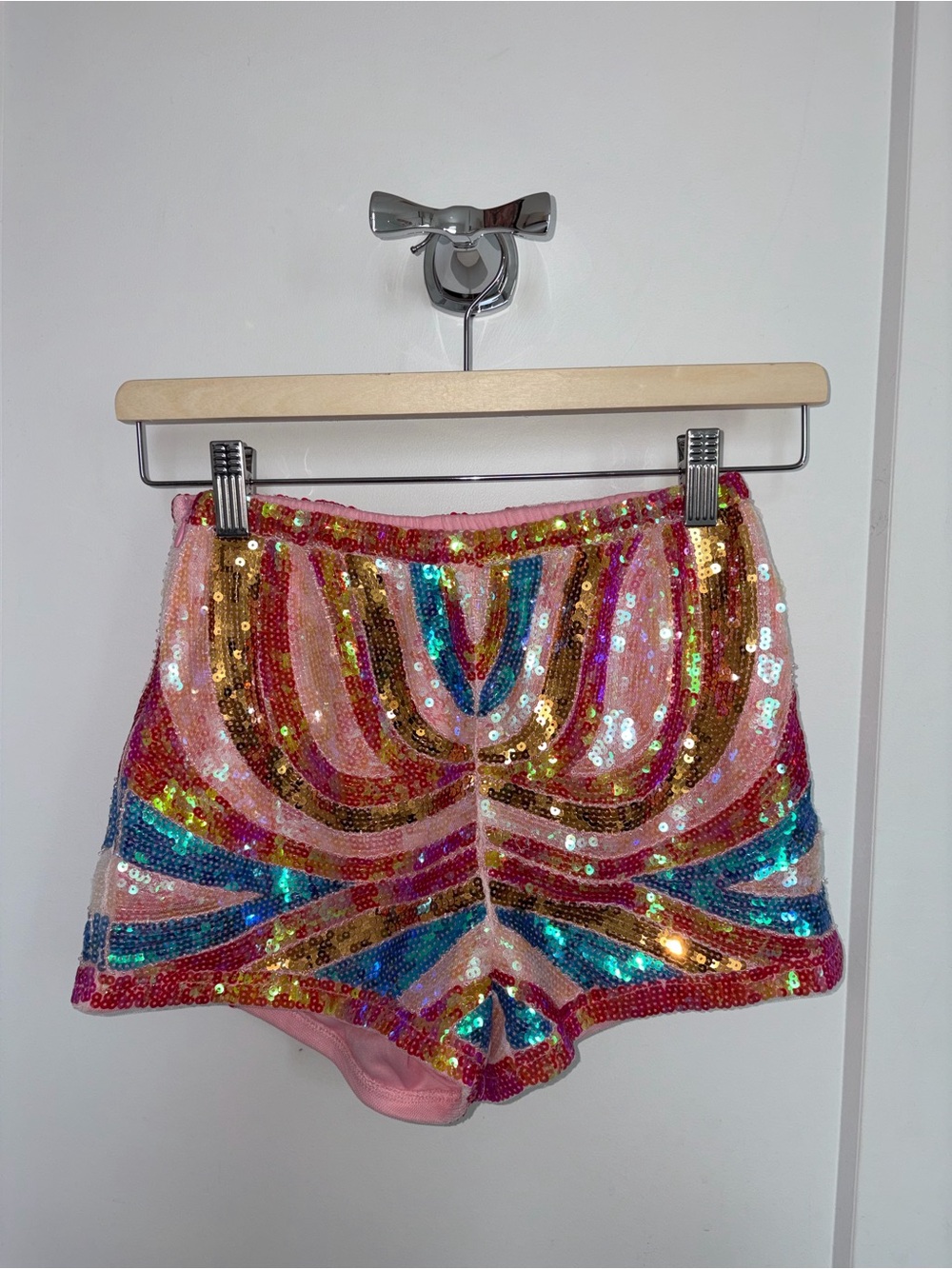 Rave mini Shorts -  Sequin pink rainbow butterfly - Picture 3 of 4